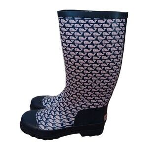 Vineyard Vines Woman’s Pink & Blue Whale Whalies Tall Rain Boots. Size 8